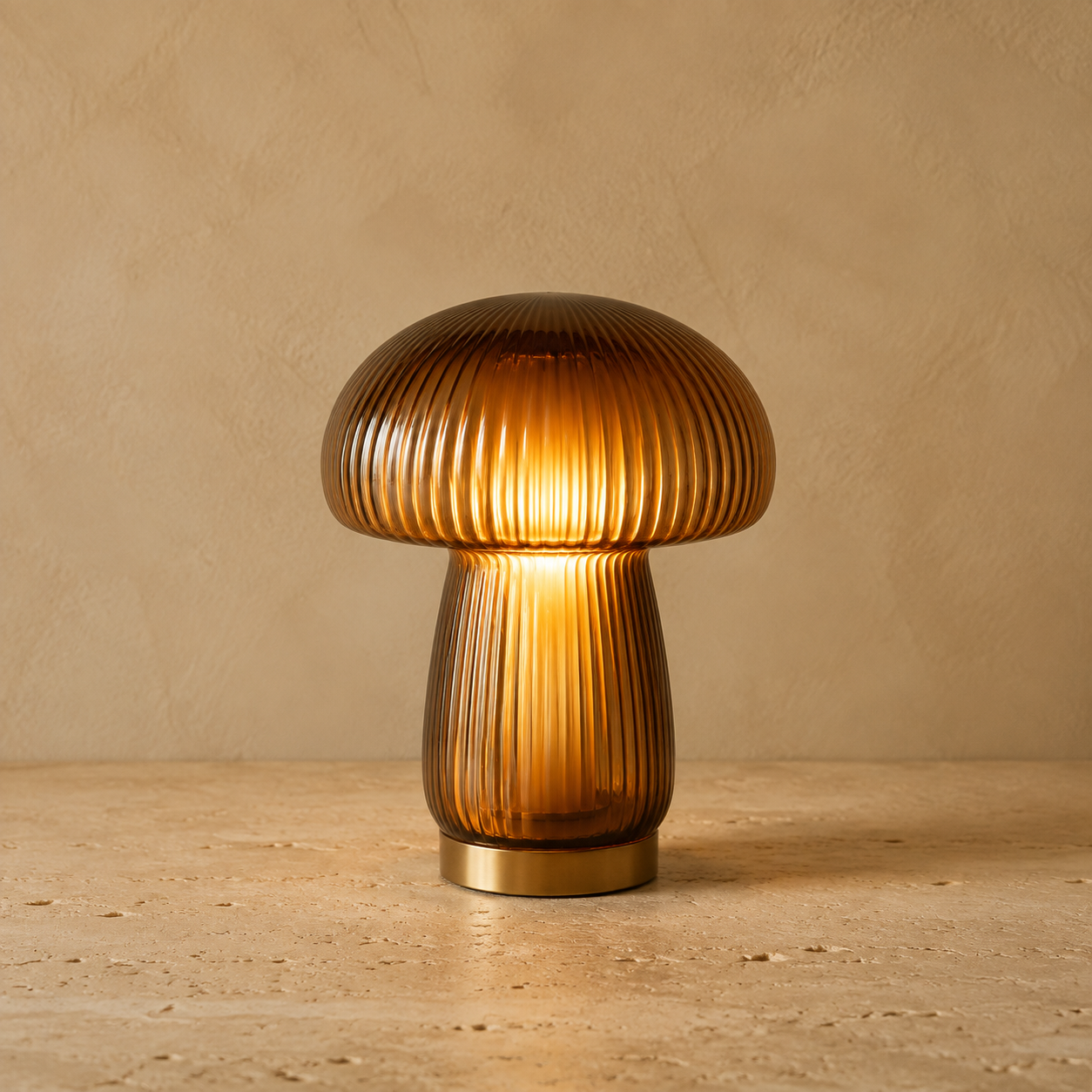 Amber Muse glass mushroom lamp